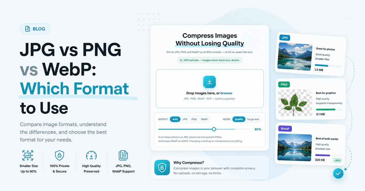 Dark blue and violet gradient graphic reading 'JPG vs PNG vs WebP: Which Format to Use' with the Toolzen logo
