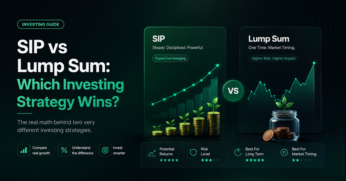 Dark green gradient graphic reading 'SIP vs Lump Sum: Which Wins?' with the Toolzen logo